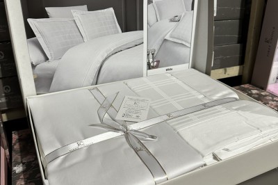 Постельное белье полуторное  Satin Deluxe Royce White (DLX-181)