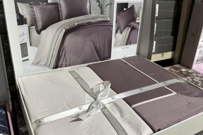 Постельное белье евро Satin Deluxe Serenity Lila&Beige (DLX-36 )