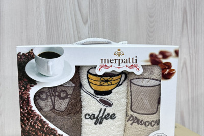 Набор кухонных полотенец 3 шт Merpatti Coffee, цвета: кофейное, молочное, лате