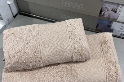 Рушник махровий бежевий, VIP Cotton, для ванної/лазні 70*140 та для обличчя 50*90