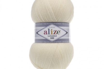 Пряжа Alize Lanagold 800 (Ланаголд 800 ) 01 кремовый
