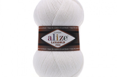 Пряжа Alize Lanagold Fine (Ланаголд Файн) 55 белый