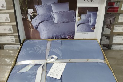 Постельное белье евро Jacguard Satin Stesna Dusty blue