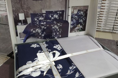 Постельное белье євро COTTON SATIN Nevy Blue