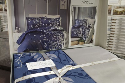Постельное белье євро COTTON SATIN Living navy blue