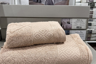 Рушник махровий бежевий, VIP Cotton, для ванної/лазні 70*140 та для обличчя 50*90